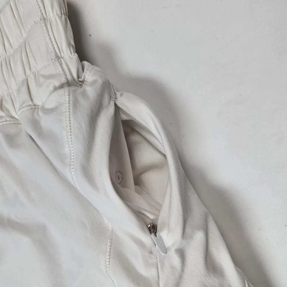 Lululemon Track That Shorts Women 6 White High Rise Smocked Waist Running Gym - Picture 2 of 9